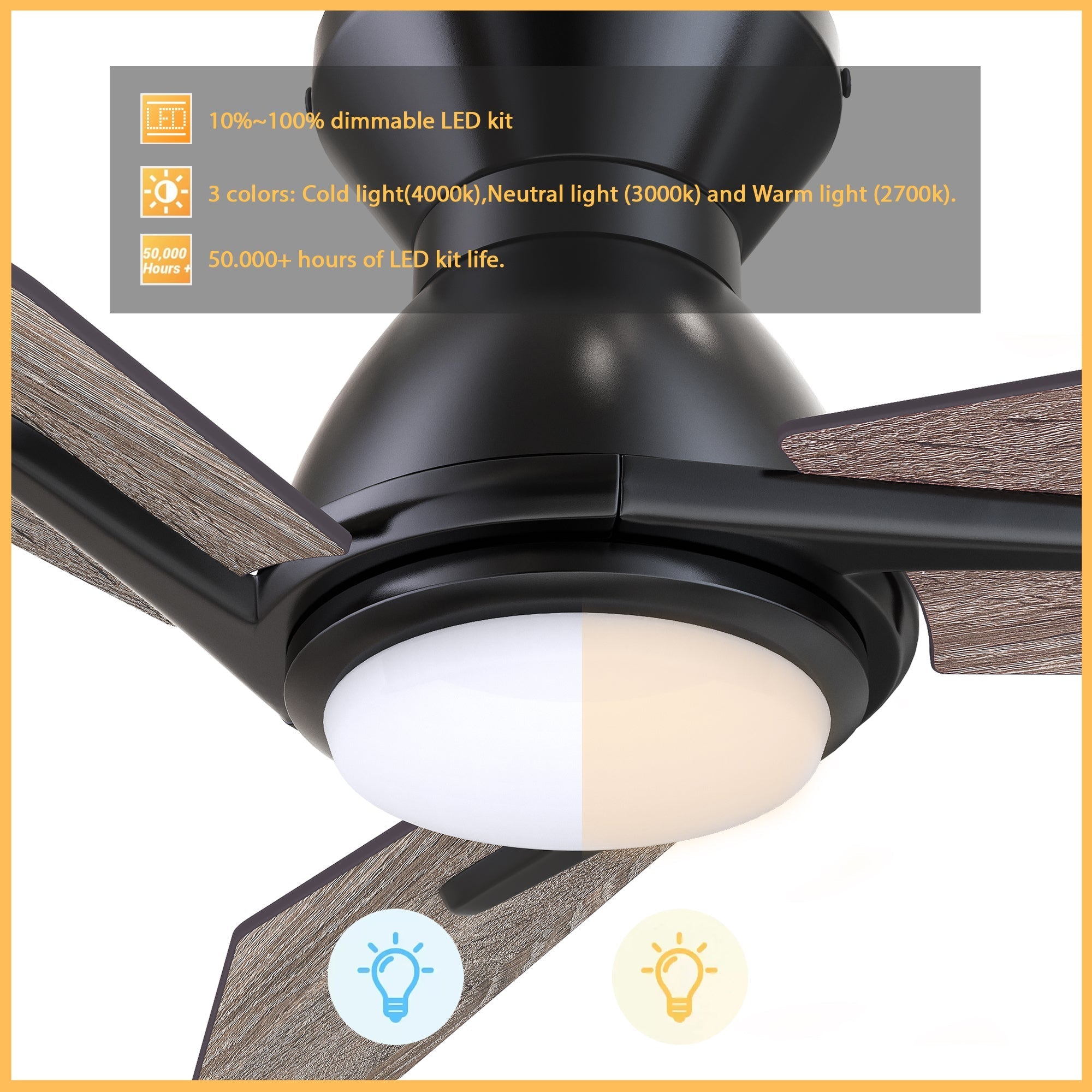 CALEN 44 In 3 Blade Smart Ceiling Fan With Integrated LED Lights With Google Home
