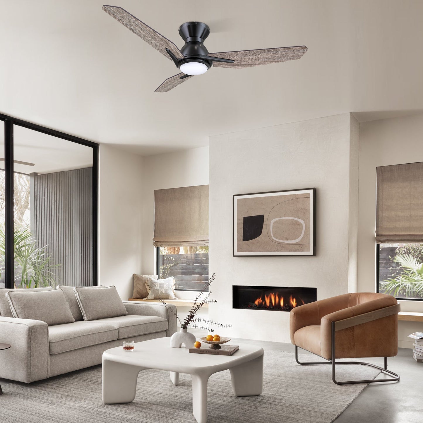 CALEN 44 In 3 Blade Smart Ceiling Fan With Integrated LED Lights With Google Home