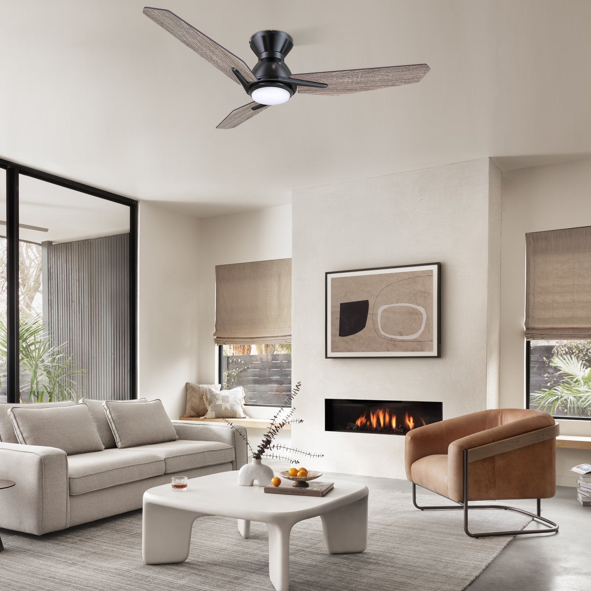 CALEN 44 In 3 Blade Smart Ceiling Fan With Integrated LED Lights With Google Home