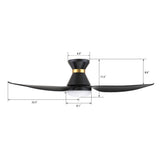Ryatt 45 Inch 3 Blade Flush Mount Ceiling Fan With Led Light Kit Remote