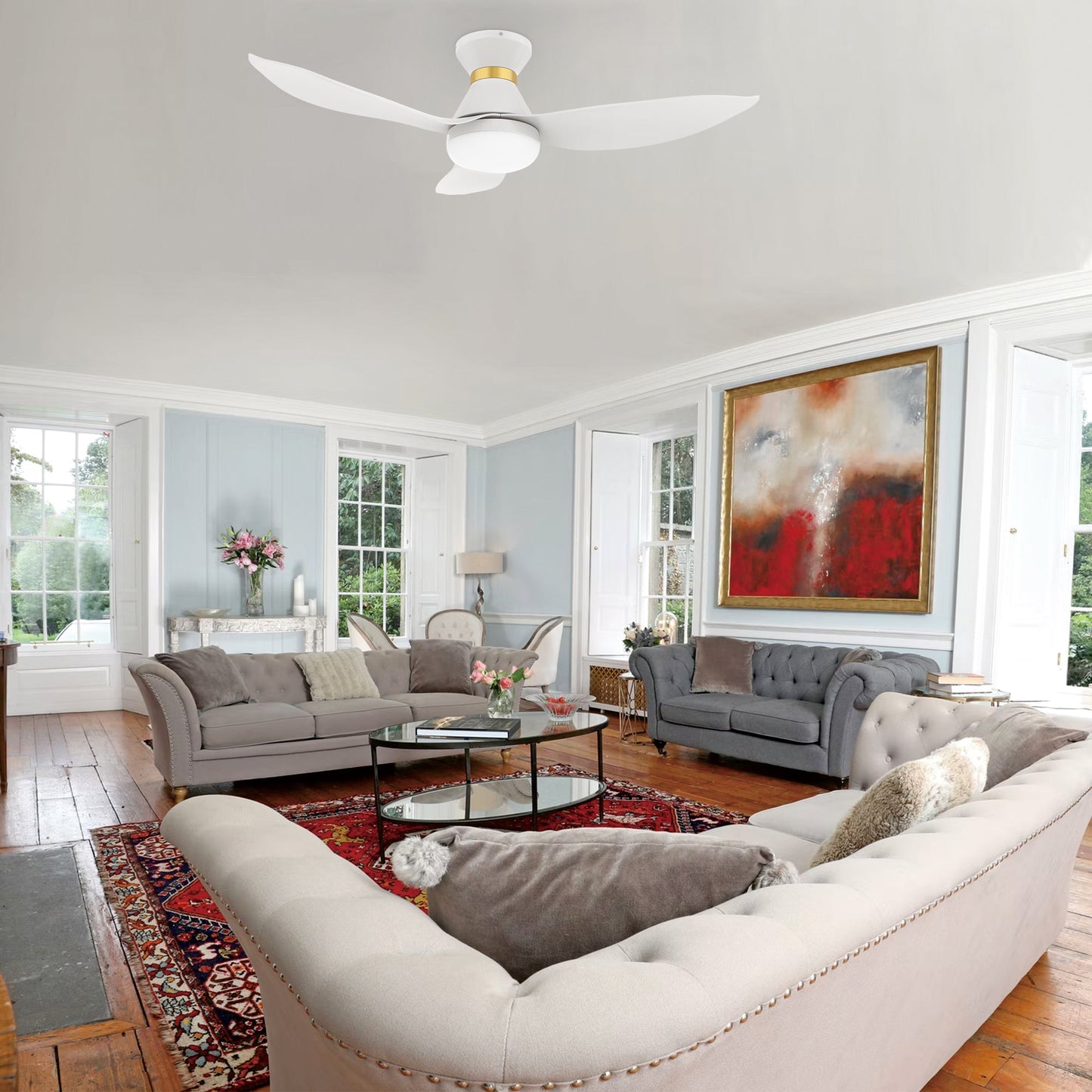 Ryatt 45 Inch 3 Blade Flush Mount Ceiling Fan With Led Light Kit Remote