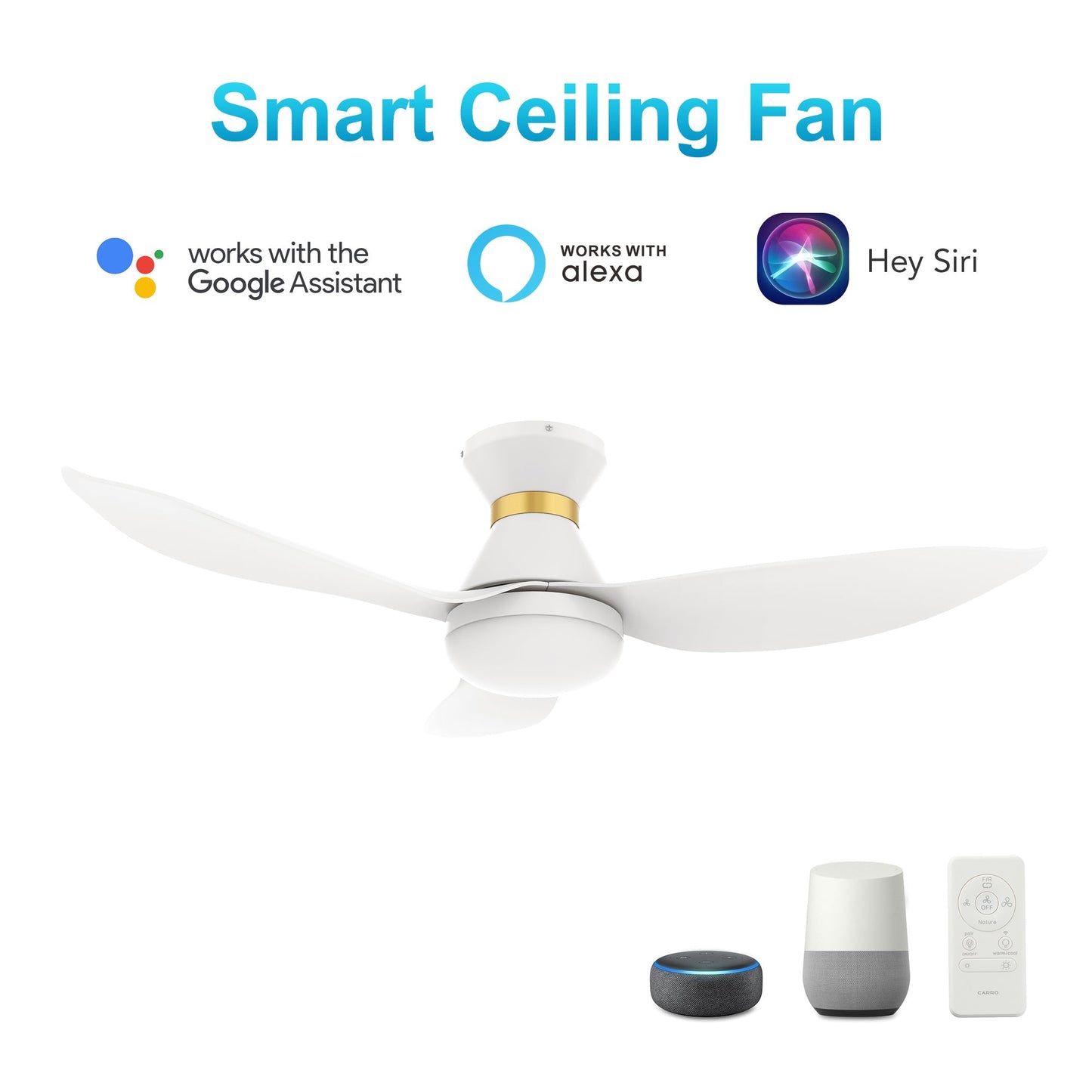 Ryatt 45 Inch 3 Blade Flush Mount Ceiling Fan With Led Light Kit Remote