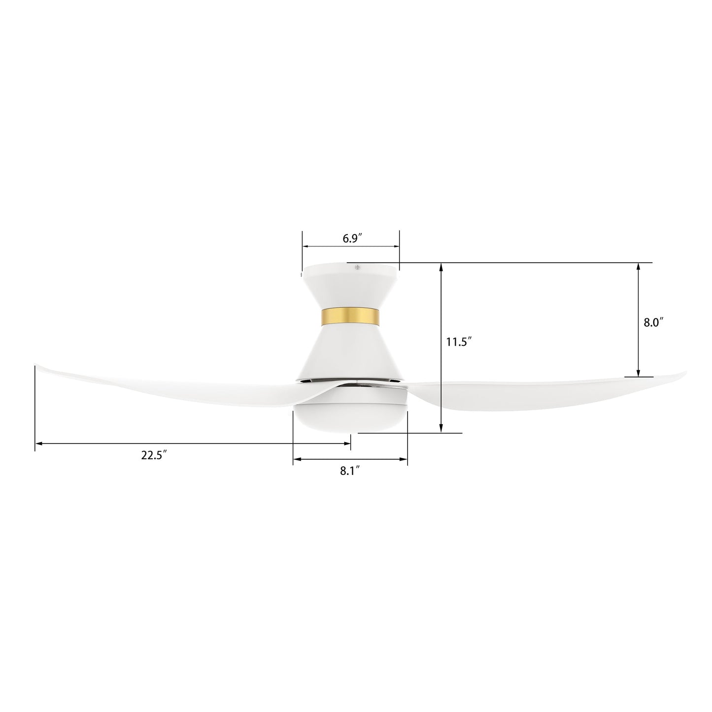 Ryatt 45 Inch 3 Blade Flush Mount Ceiling Fan With Led Light Kit Remote