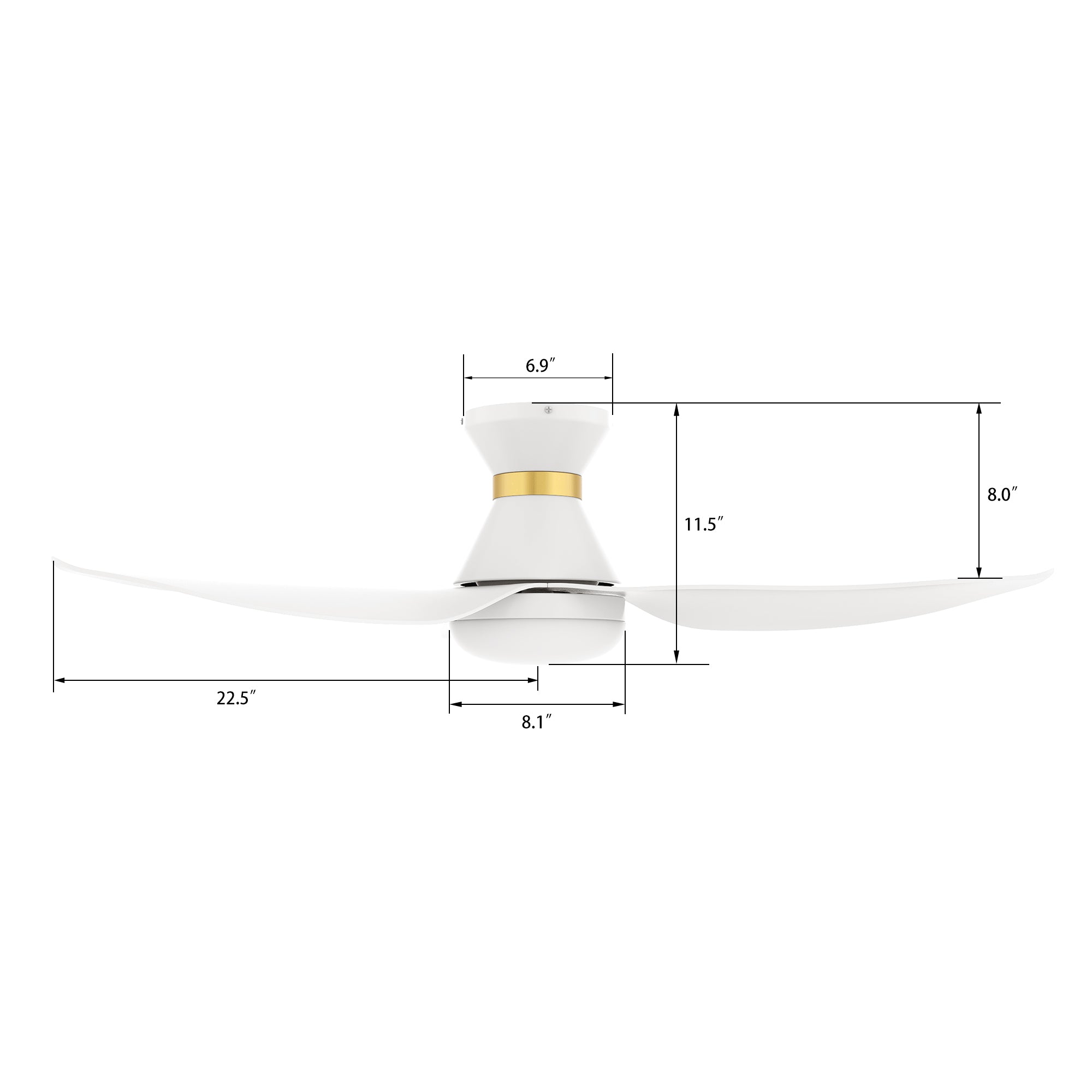 Ryatt 45 Inch 3 Blade Flush Mount Ceiling Fan With Led Light Kit Remote