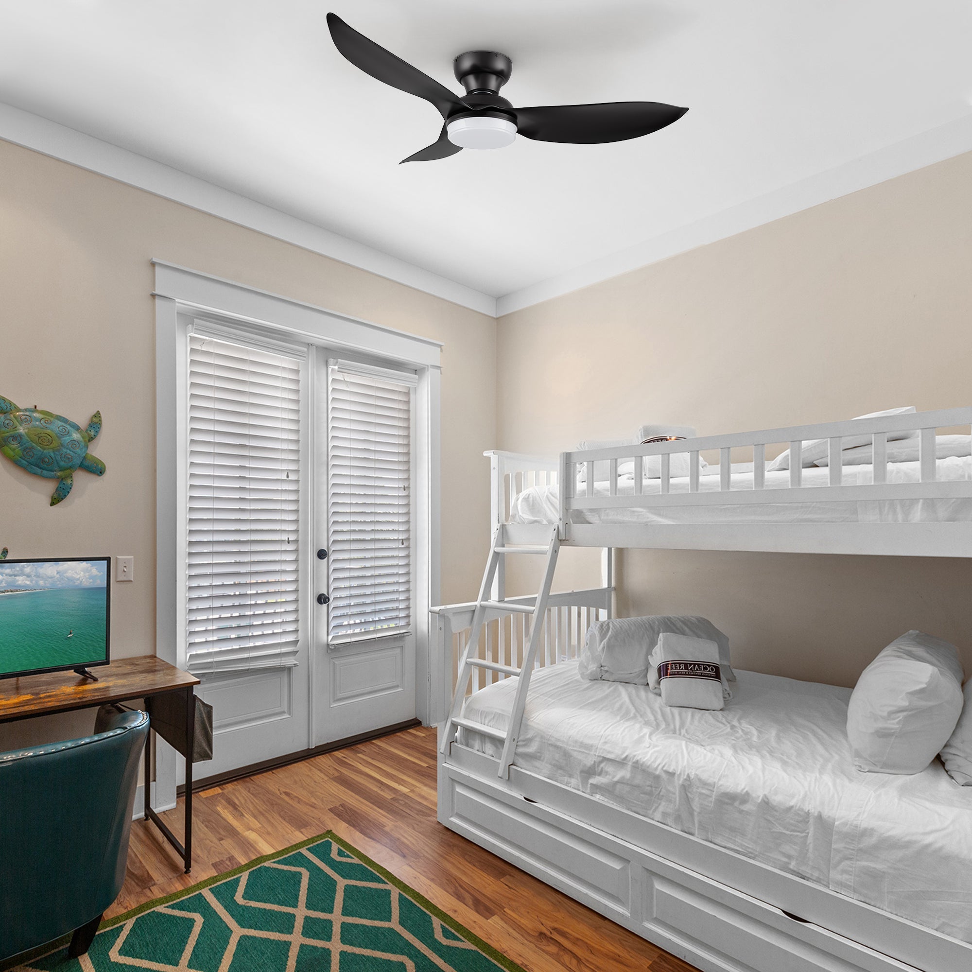 UPTON 45 In 3 Blade Smart Ceiling Fan With Integrated LED Lights With Google Home
