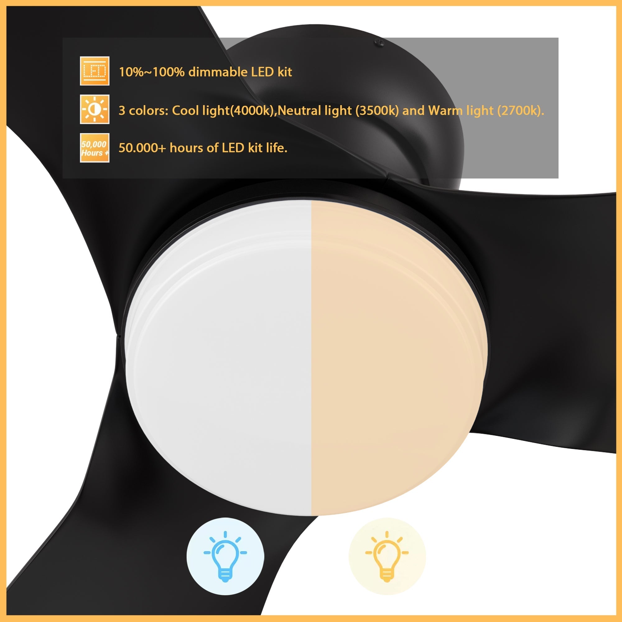 UPTON 45 In 3 Blade Smart Ceiling Fan With Integrated LED Lights With Google Home