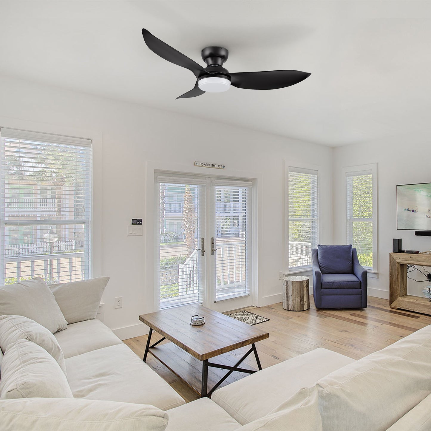 UPTON 45 In 3 Blade Smart Ceiling Fan With Integrated LED Lights With Google Home