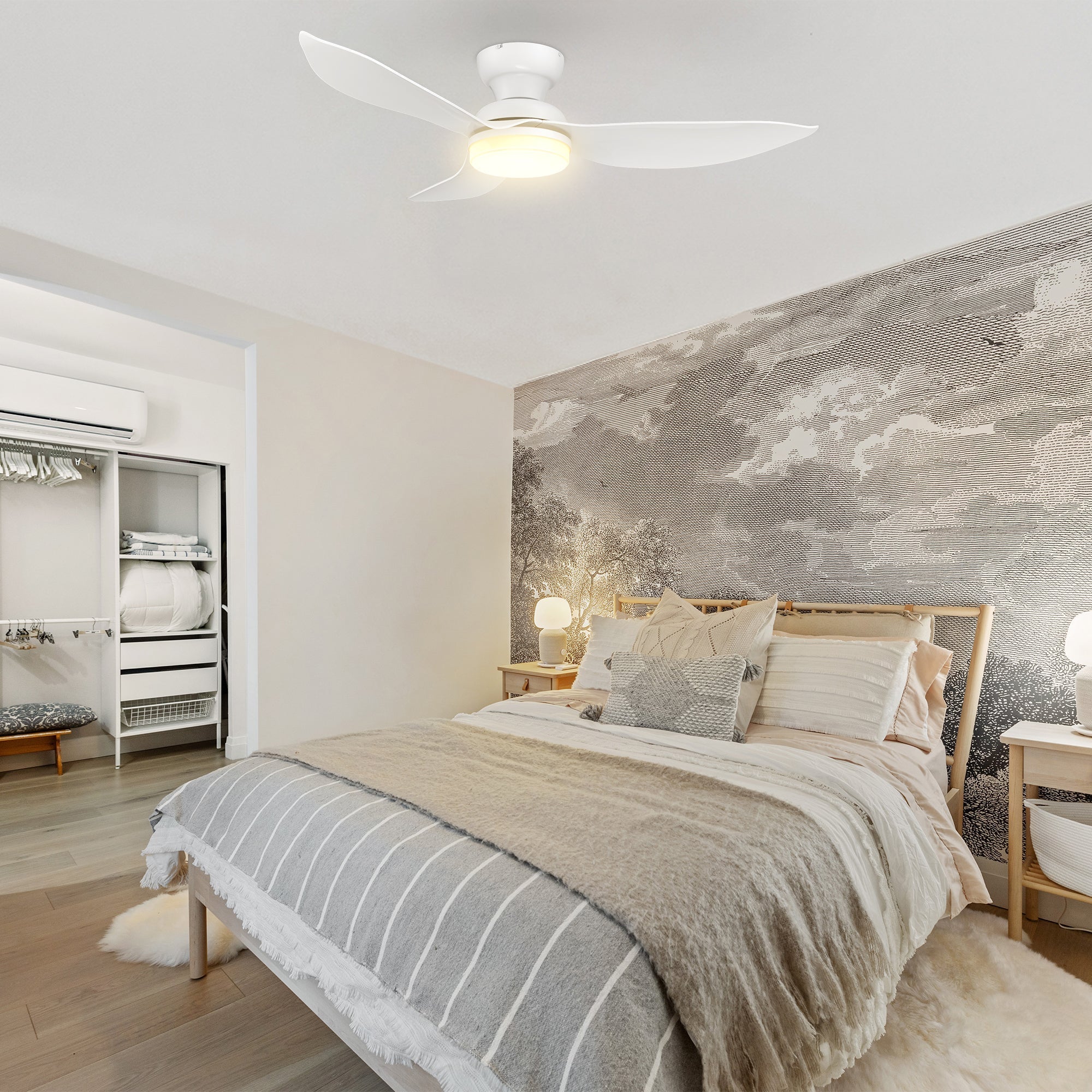 UPTON 45 In 3 Blade Smart Ceiling Fan With Integrated LED Lights With Google Home