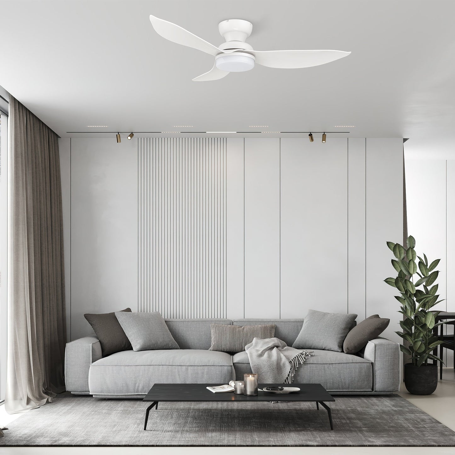 UPTON 45 In 3 Blade Smart Ceiling Fan With Integrated LED Lights With Google Home
