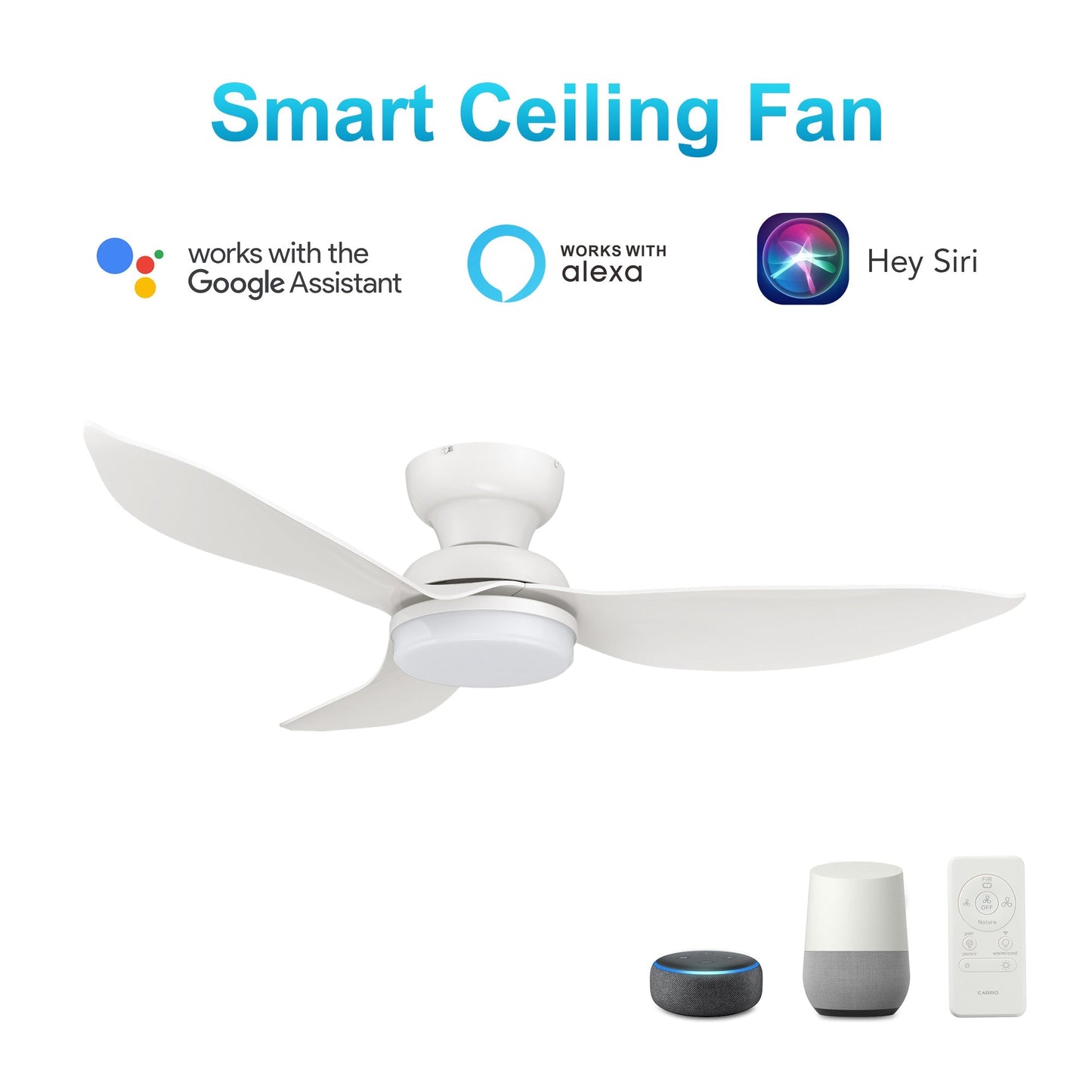 UPTON 45 In 3 Blade Smart Ceiling Fan With Integrated LED Lights With Google Home