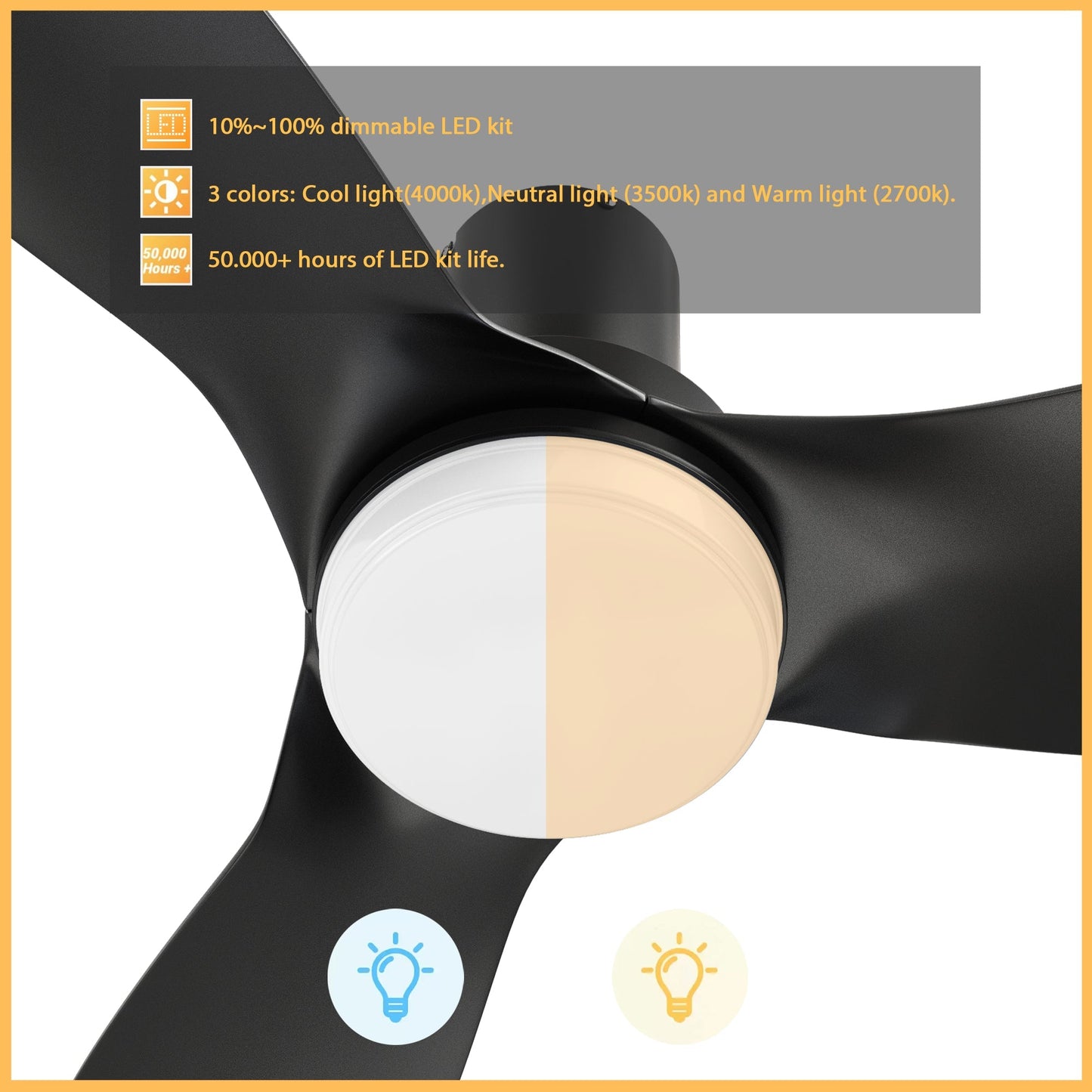 RYNA 45 In 3 Blade Smart Ceiling Fan With Integrated LED Lights With Google Home