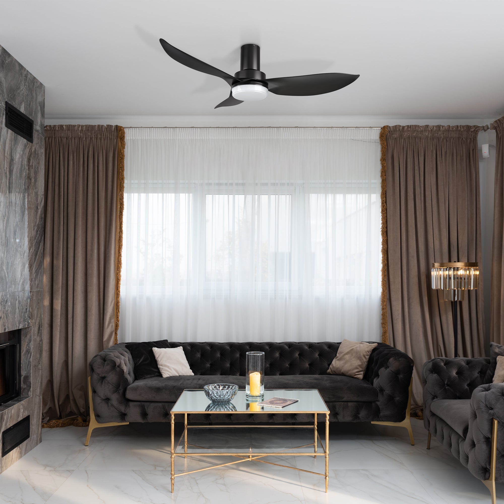 RYNA 45 In 3 Blade Smart Ceiling Fan With Integrated LED Lights With Google Home
