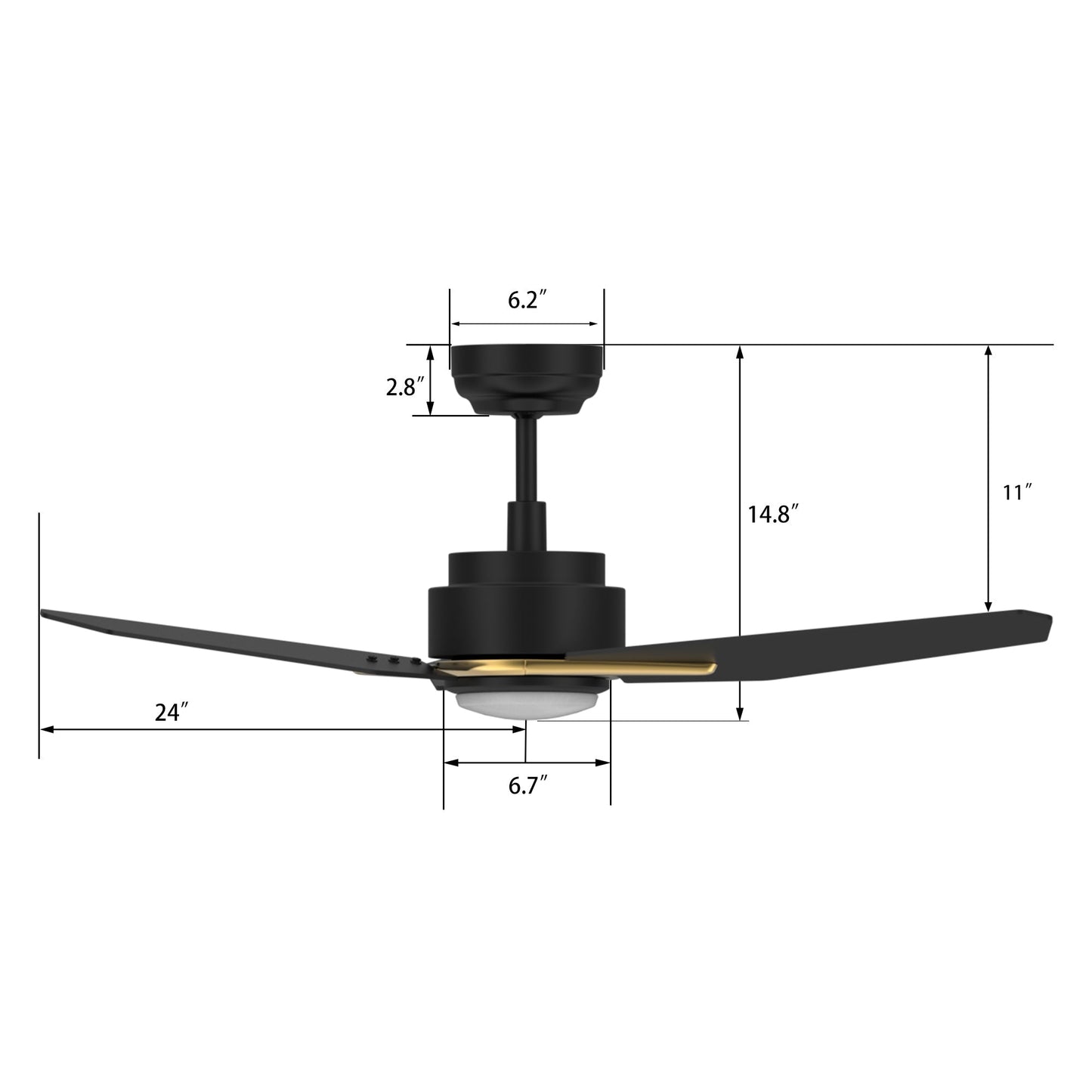 CALEN 48 In 3 Blade Smart Ceiling Fan With Integrated LED Lights With Google Home