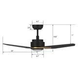 CALEN 48 In 3 Blade Smart Ceiling Fan With Integrated LED Lights With Google Home