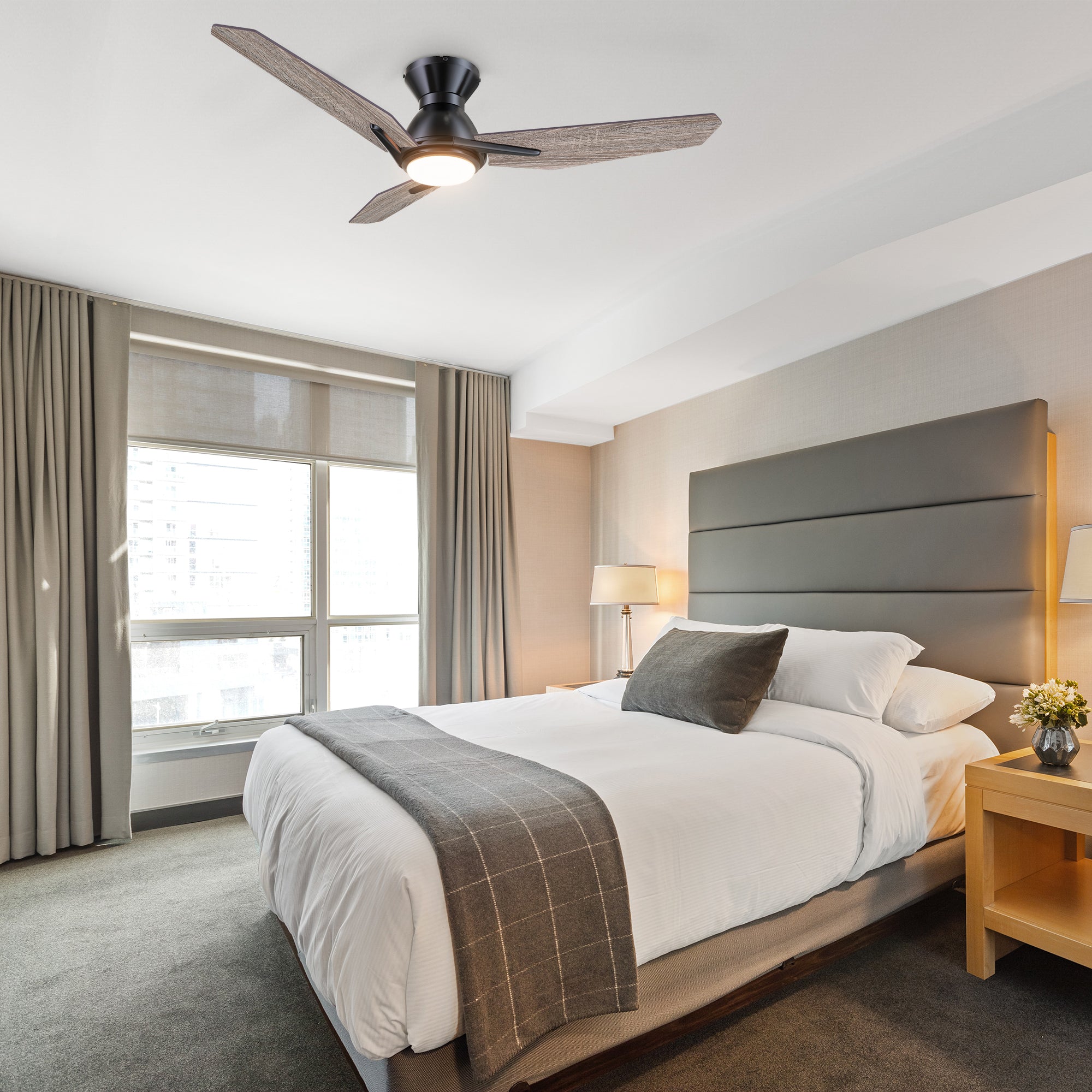 CALEN 48 inch 3-Blade Flush Mount Smart Ceiling Fan with LED Light & Remote