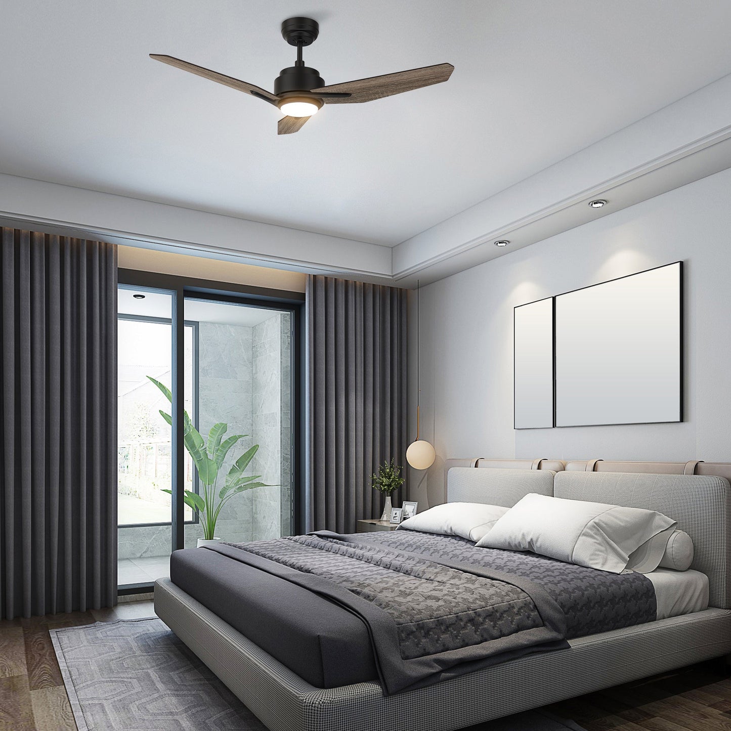 CALEN 48 In 3 Blade Smart Ceiling Fan With Integrated LED Lights With Google Home
