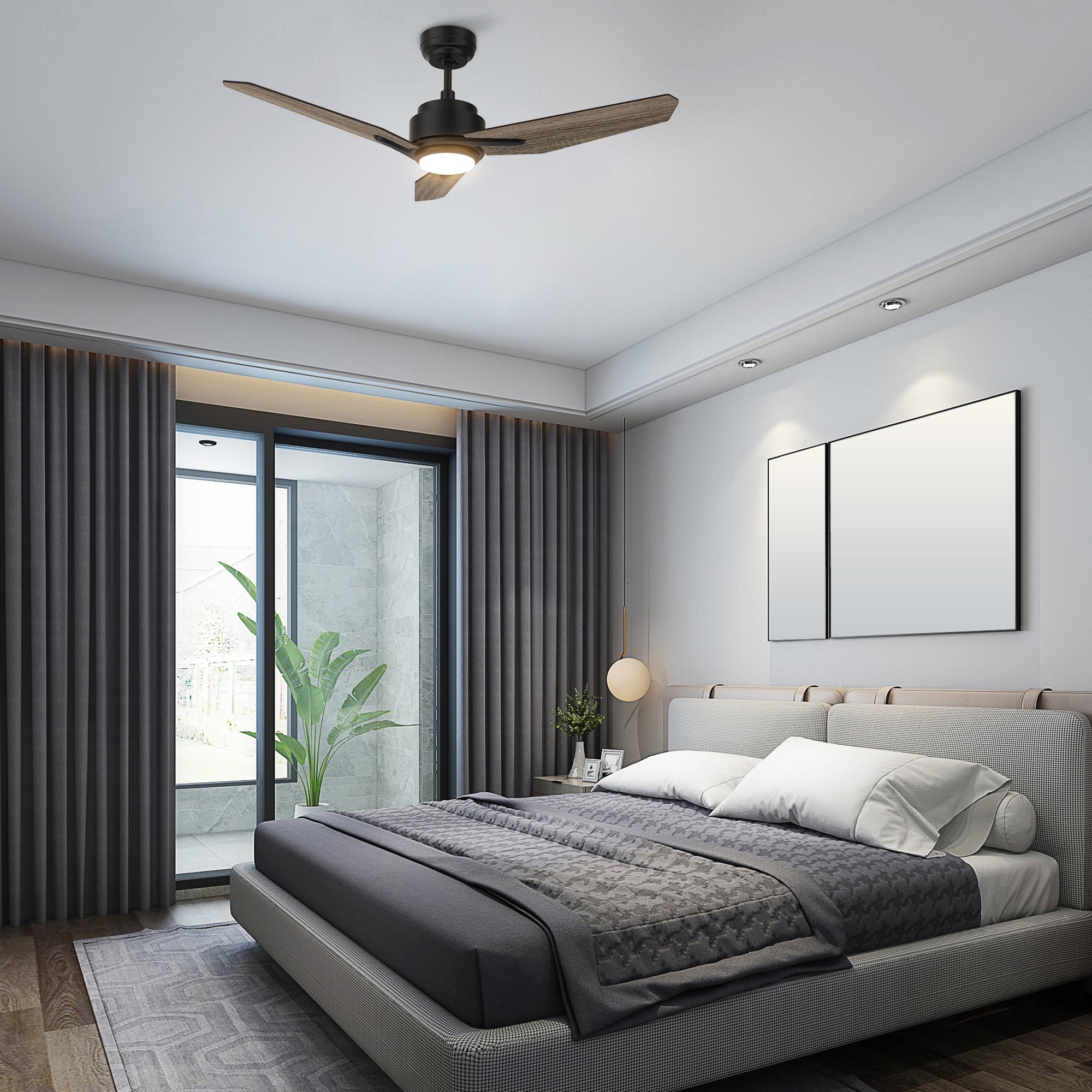 CALEN 48 In 3 Blade Smart Ceiling Fan With Integrated LED Lights With Google Home