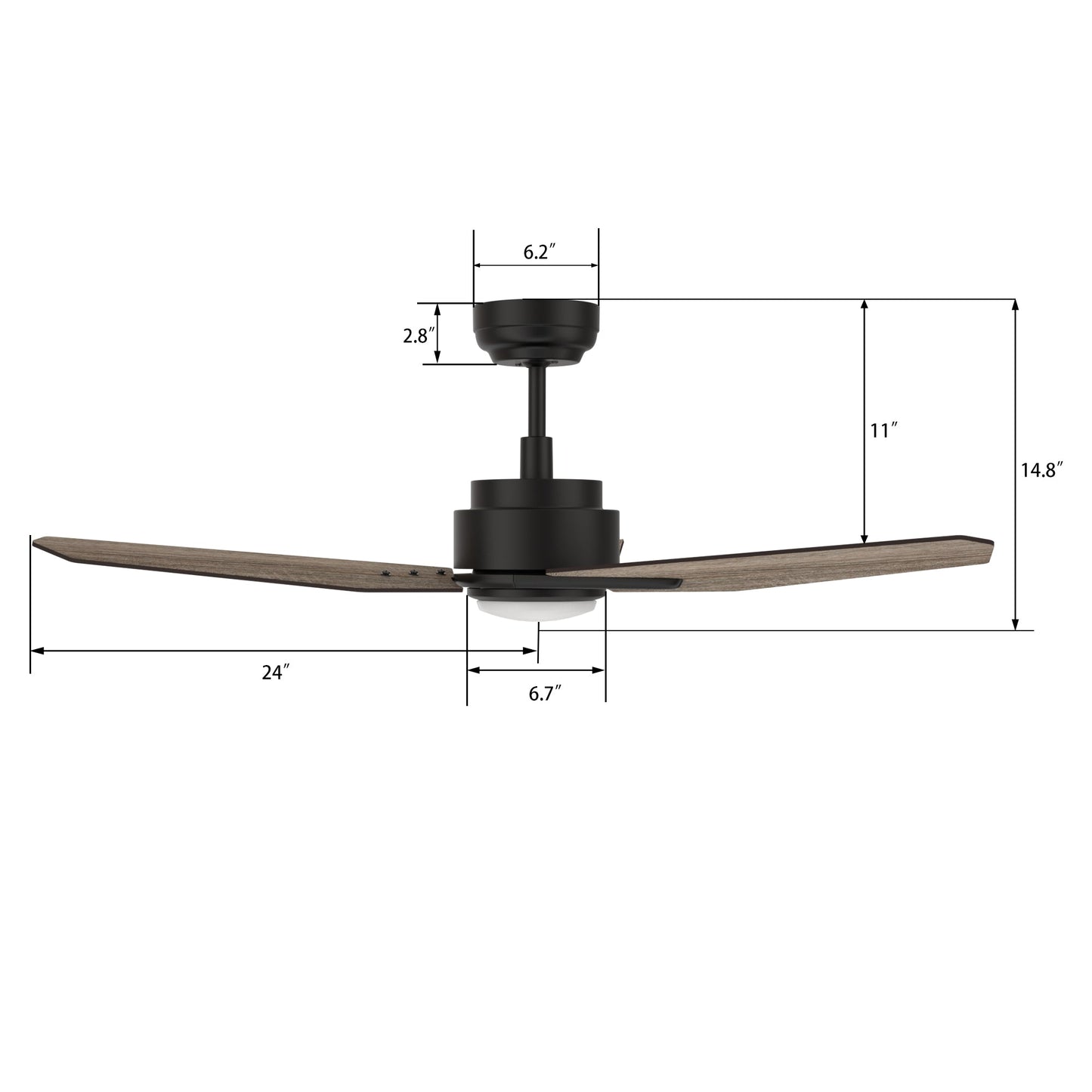 CALEN 48 In 3 Blade Smart Ceiling Fan With Integrated LED Lights With Google Home