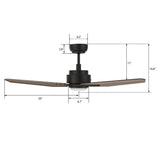CALEN 48 In 3 Blade Smart Ceiling Fan With Integrated LED Lights With Google Home