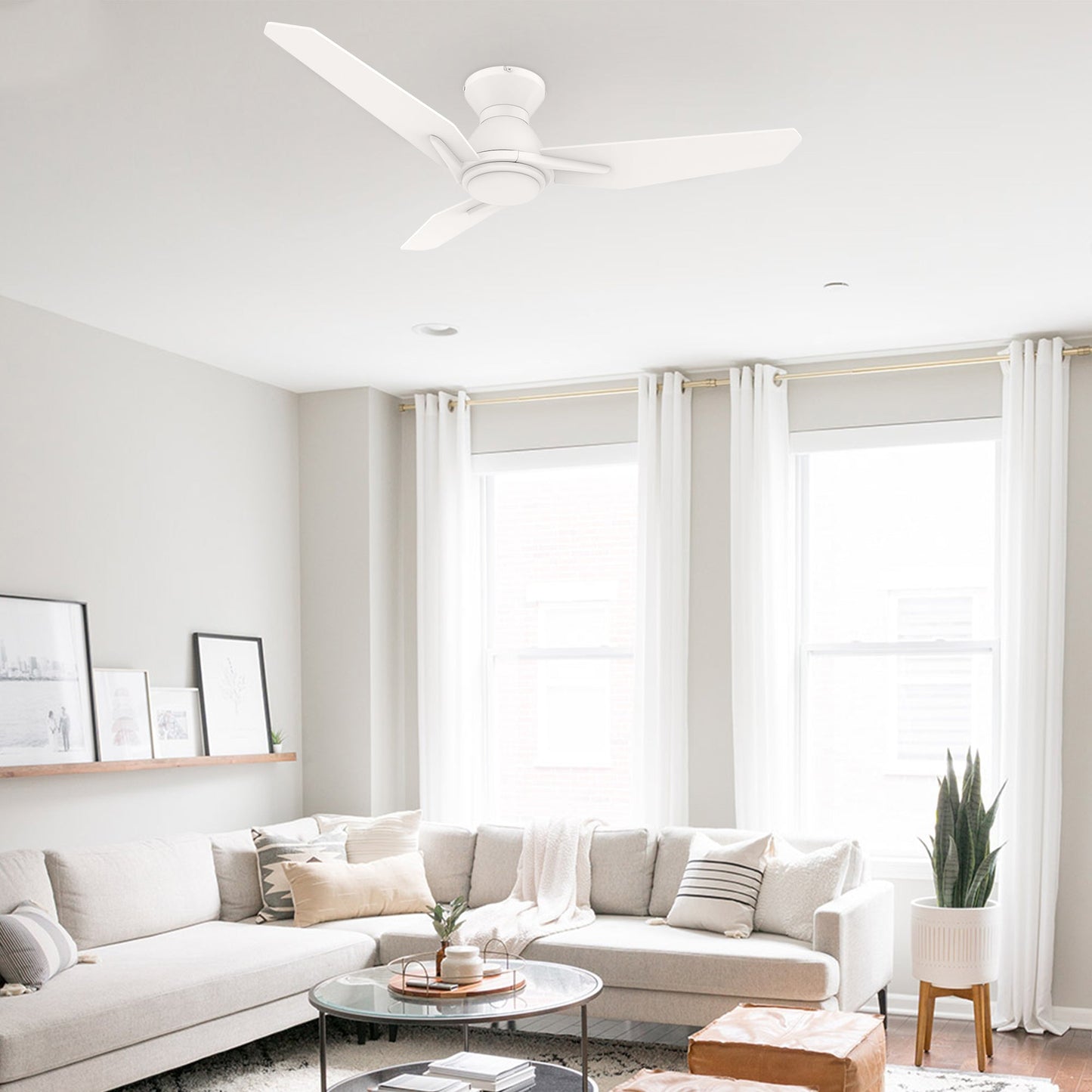 CALEN 48 inch 3-Blade Flush Mount Smart Ceiling Fan with LED Light & Remote