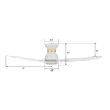 CALEN 48 inch 3-Blade Flush Mount Smart Ceiling Fan with LED Light & Remote