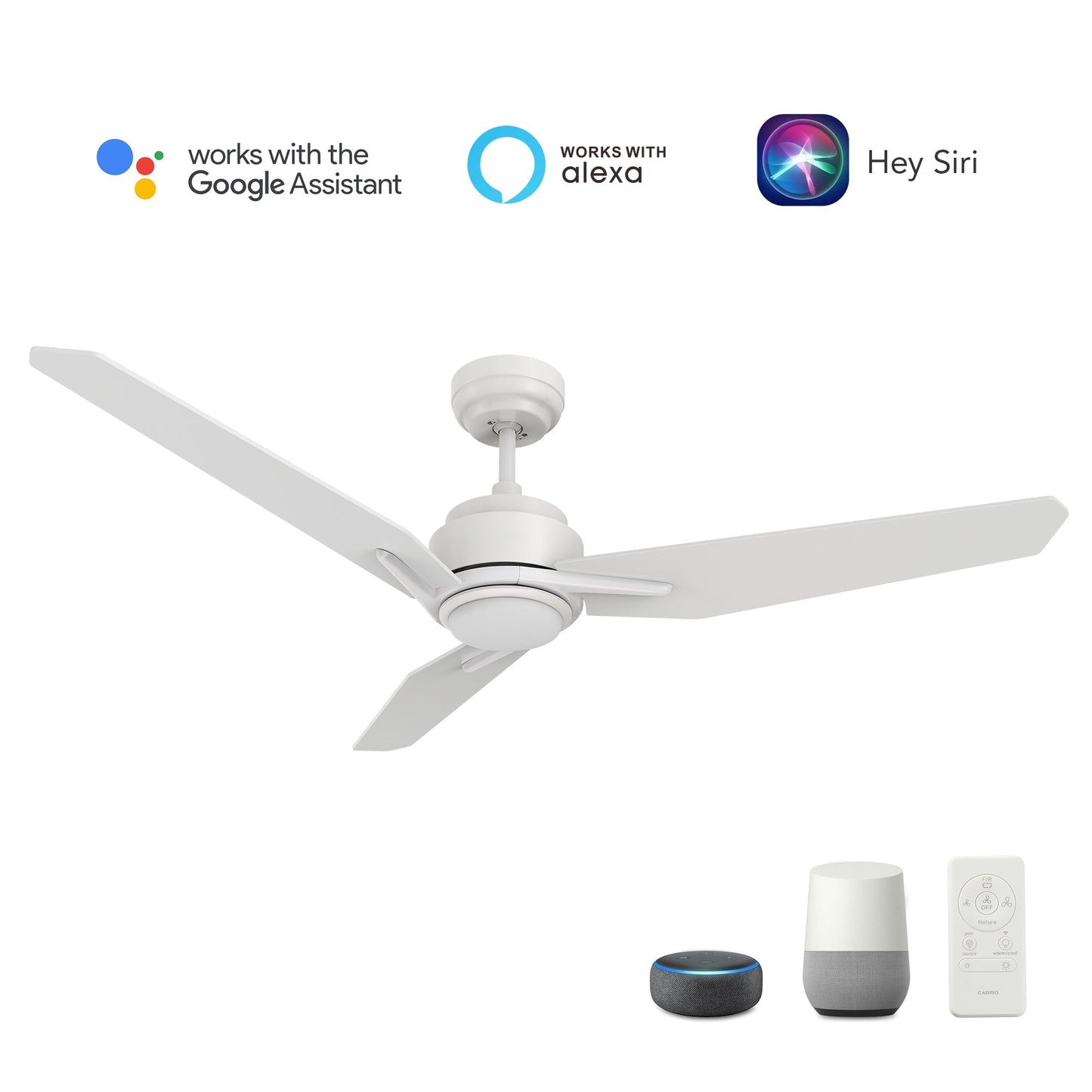 CALEN 48 In 3 Blade Smart Ceiling Fan With Integrated LED Lights With Google Home