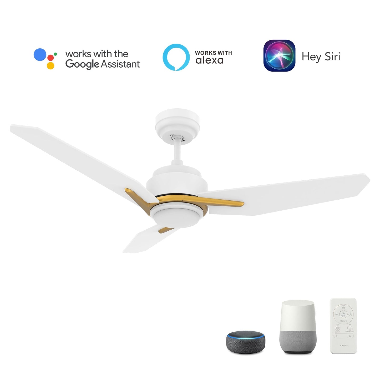 CALEN 48 In 3 Blade Smart Ceiling Fan With Integrated LED Lights With Google Home