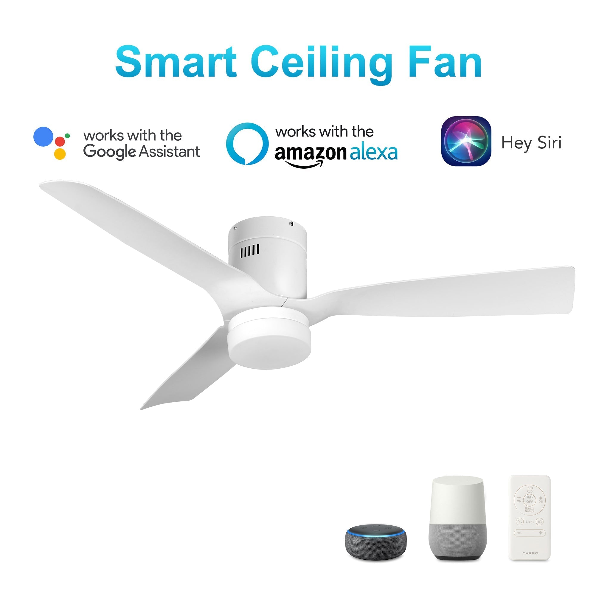 SPEZIA 52 In 3 Blade Smart Ceiling Fan With Integrated LED Lights With Google Home