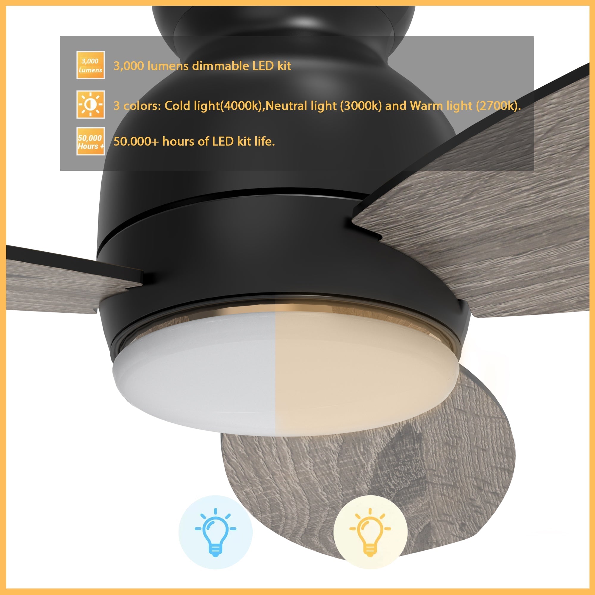 TRENTO 48 In 3 Blade Smart Ceiling Fan With Integrated LED Lights With Google Home