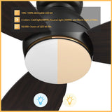 HOBART 48 In 3 Blade Smart Ceiling Fan With Integrated LED Lights With Google Home