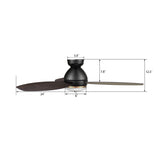 HOBART 48 In 3 Blade Smart Ceiling Fan With Integrated LED Lights With Google Home