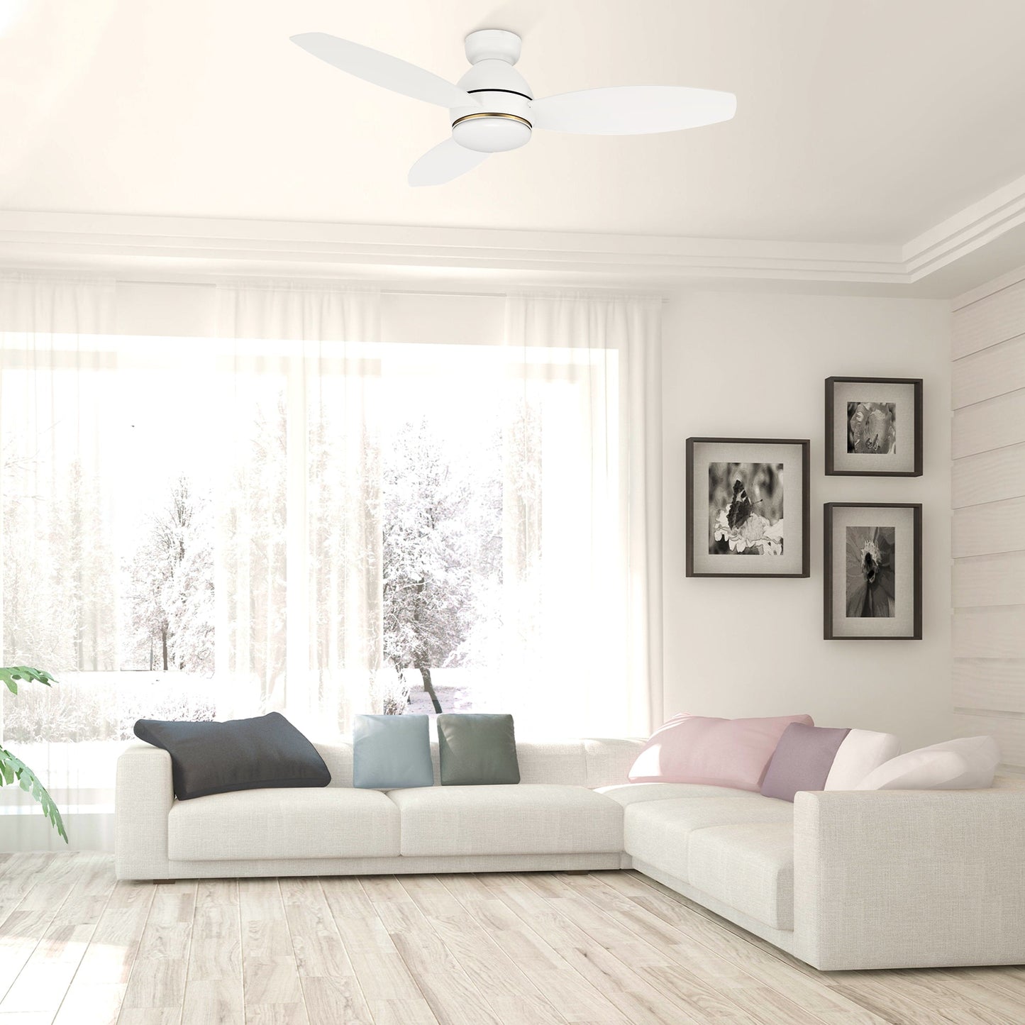 HOBART 48 In 3 Blade Smart Ceiling Fan With Integrated LED Lights With Google Home