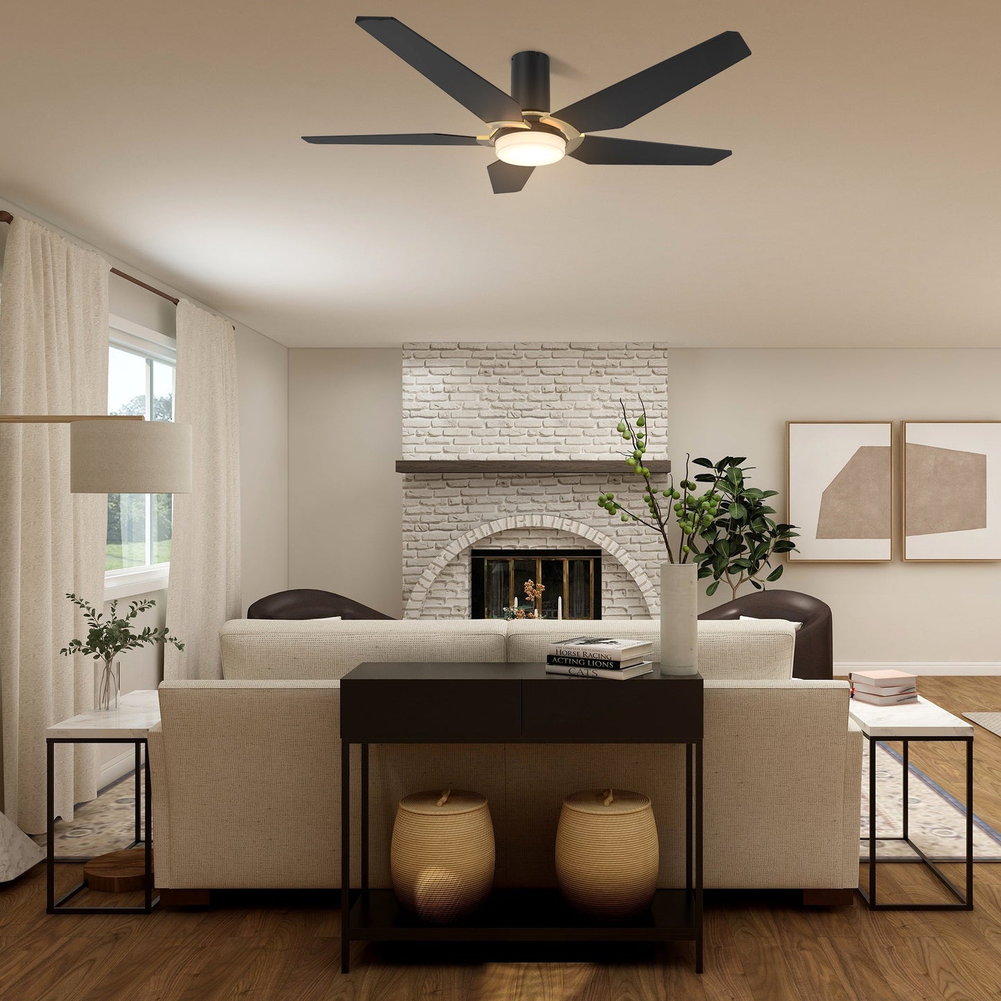 KAJ 48 In 5 Blade Smart Ceiling Fan With Integrated LED Lights With Google Home