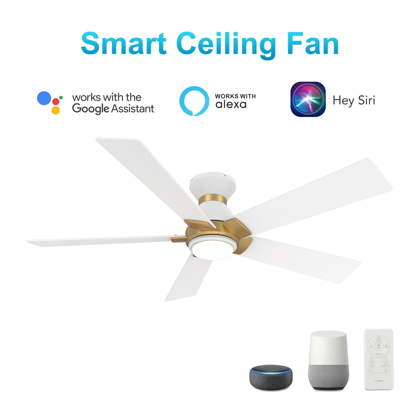 ASCENDER 48 inch 5-Blade Flush Mount Smart Ceiling Fan with LED Light & Remote