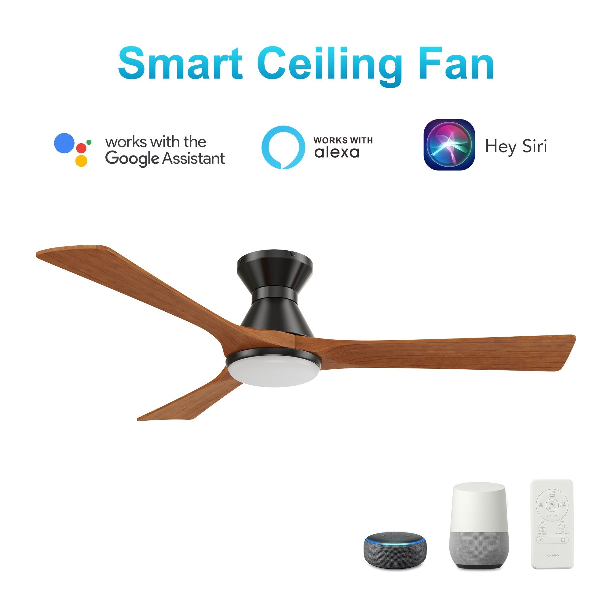 NICOLET 52 In 3 Blade Smart Ceiling Fan With Integrated LED Lights With Google Home