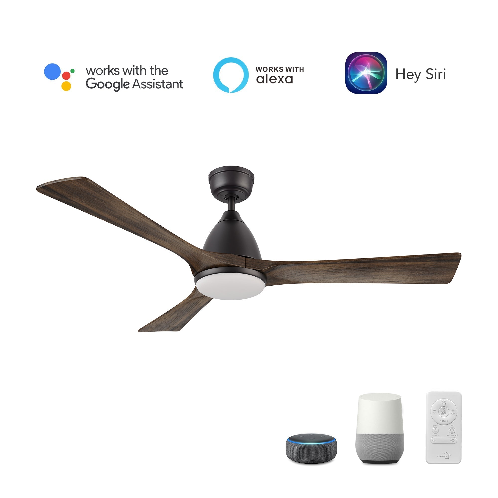 NICOLET 52 inch 3-Blade Smart Ceiling Fan with LED Light & Remote