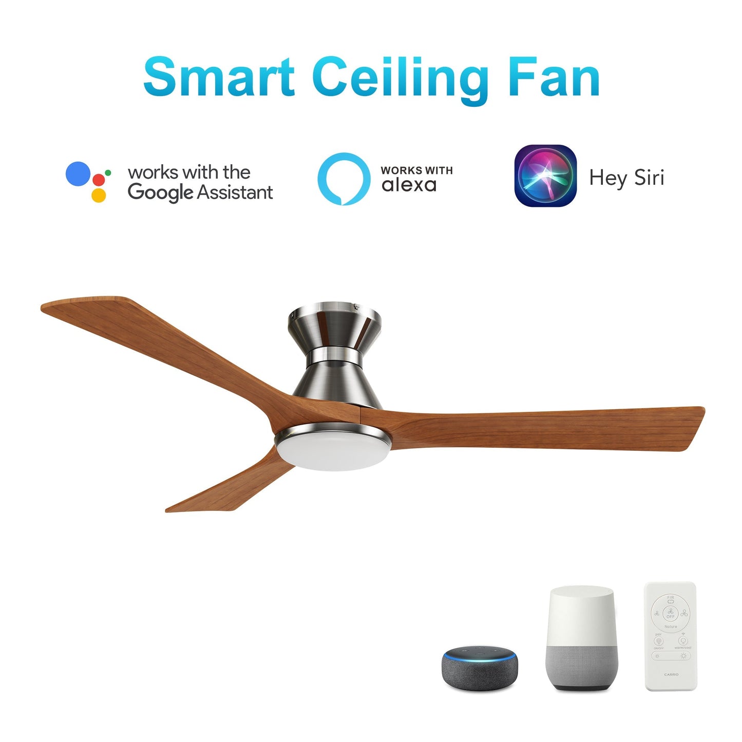 NICOLET 52 In 3 Blade Smart Ceiling Fan With Integrated LED Lights With Google Home