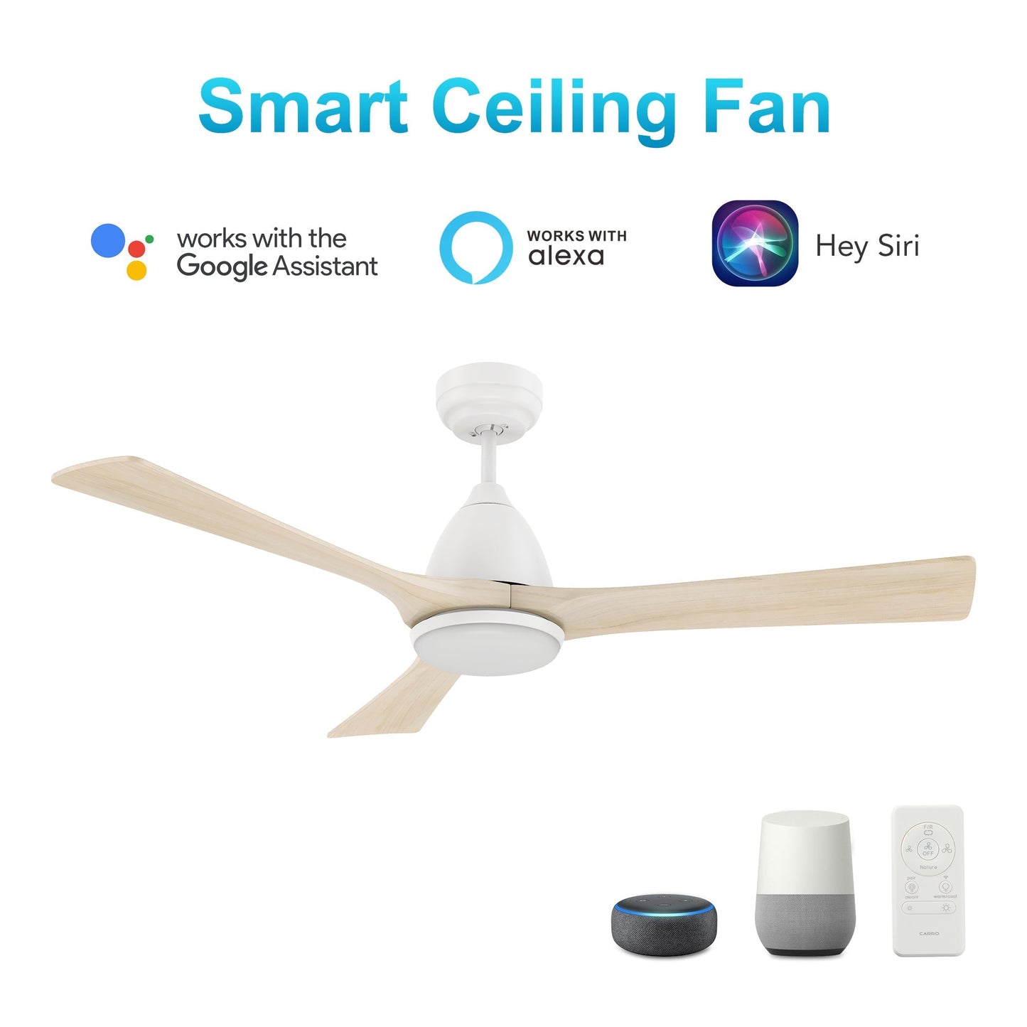 NICOLET 52 inch 3-Blade Smart Ceiling Fan with LED Light & Remote