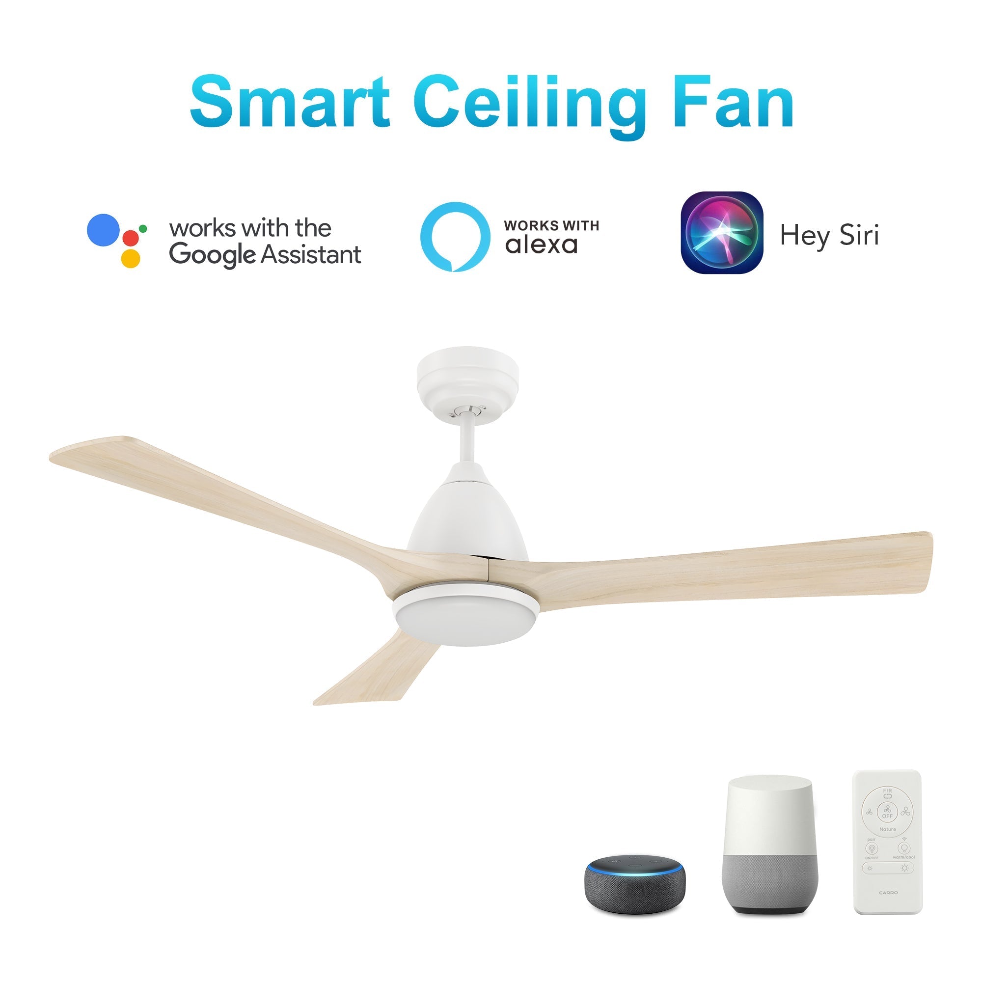 NICOLET 52 inch 3-Blade Smart Ceiling Fan with LED Light & Remote