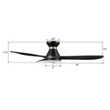 MERTON 52 In 3 Blade Smart Ceiling Fan With Integrated LED Lights With Google Home