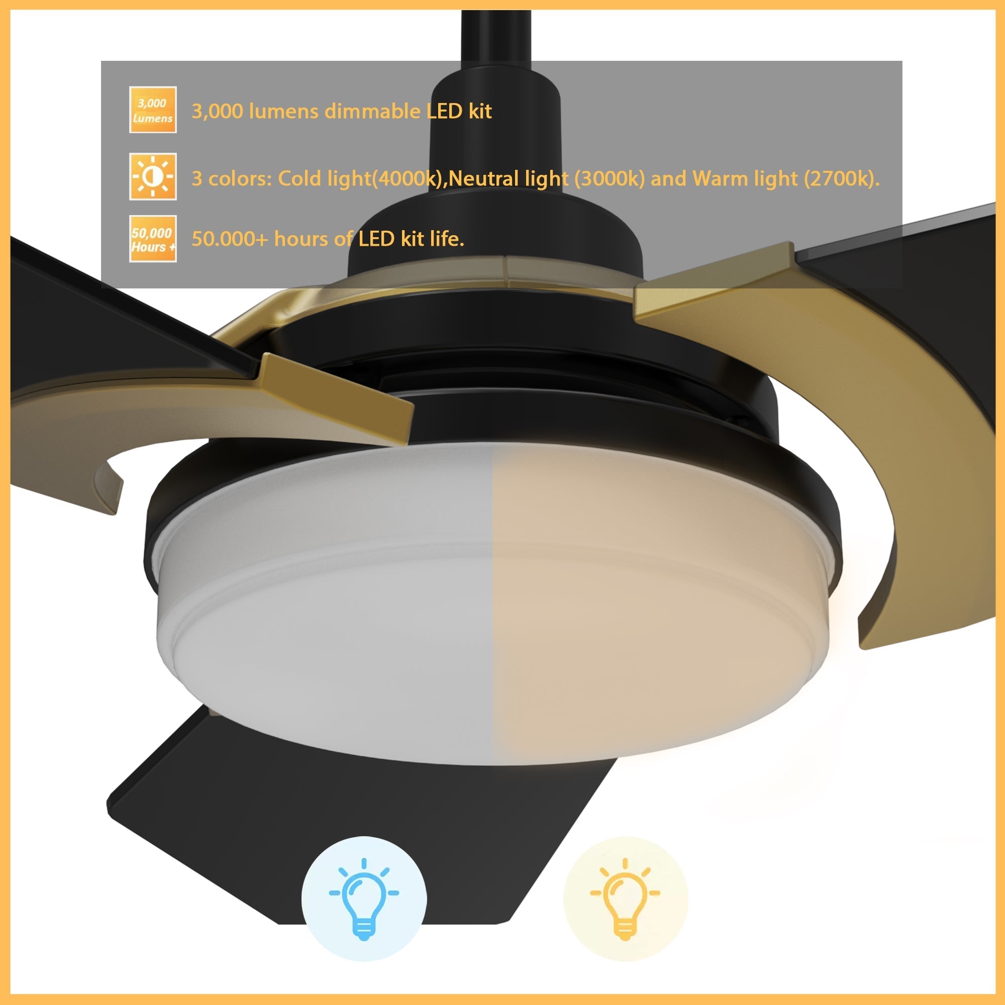 KAJ 52 In 3 Blade Smart Ceiling Fan With Integrated LED Lights With Google Home