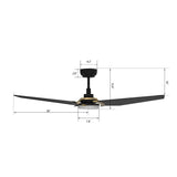 KAJ 52 In 3 Blade Smart Ceiling Fan With Integrated LED Lights With Google Home