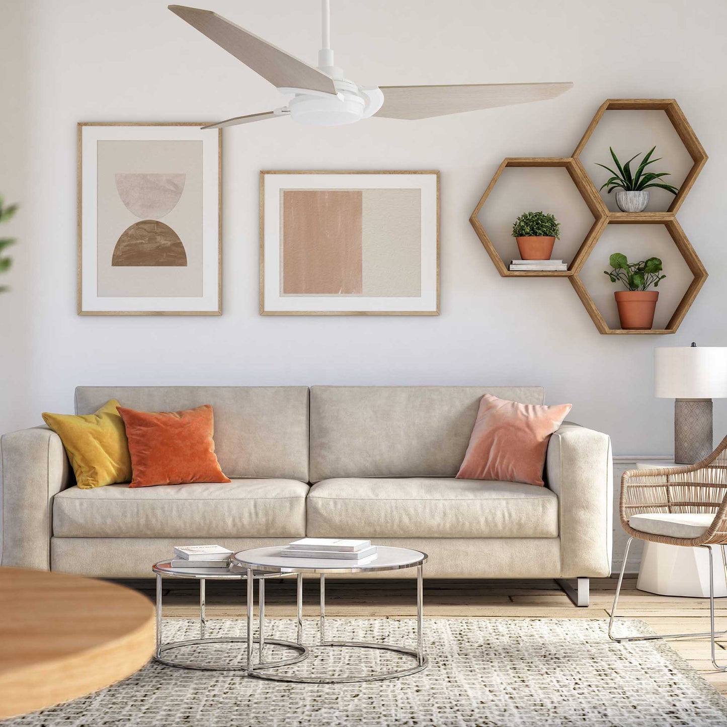 KAJ 52 In 3 Blade Smart Ceiling Fan With Integrated LED Lights With Google Home
