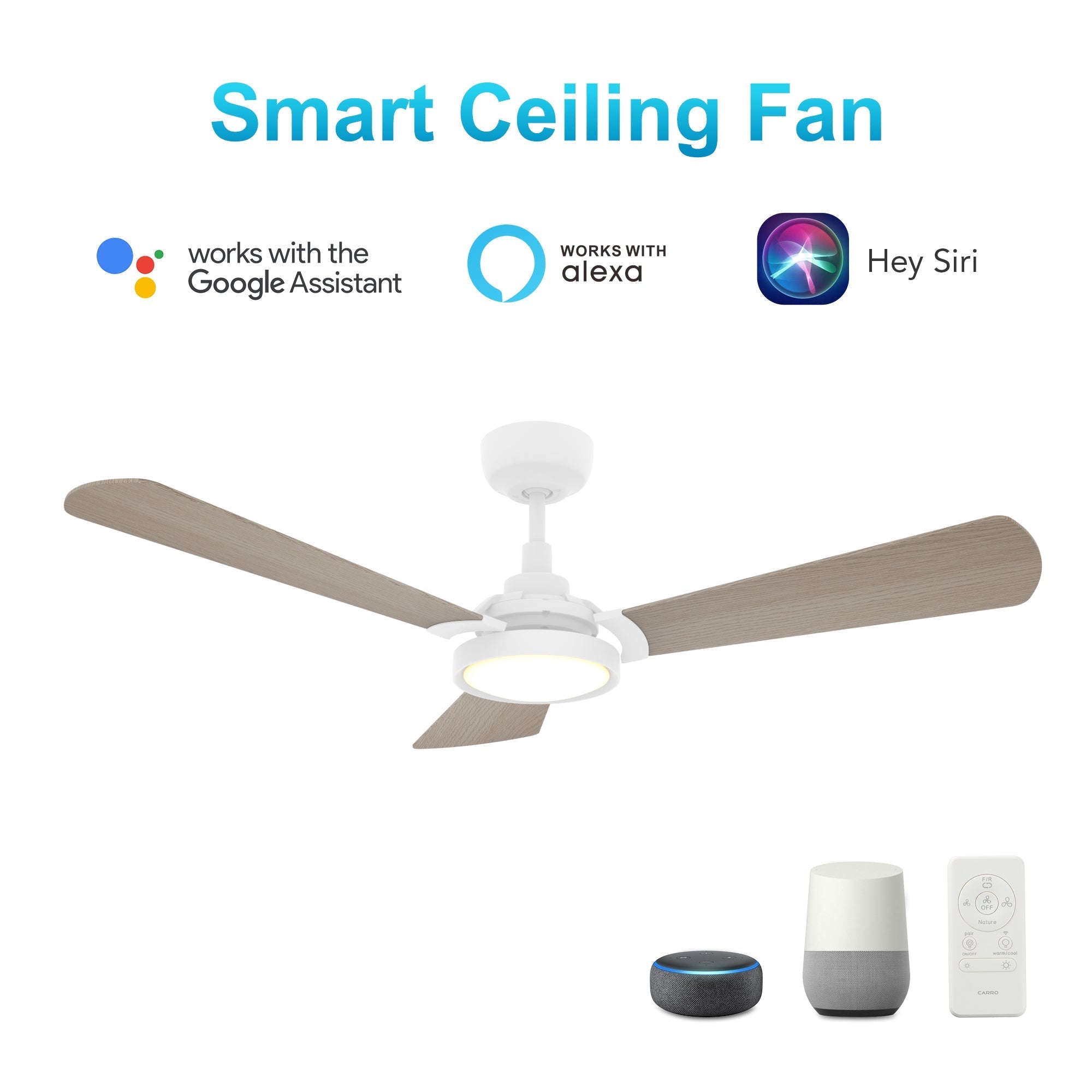 BRISA 52 In 3 Blade Smart Ceiling Fan With Integrated LED Lights With Google Home