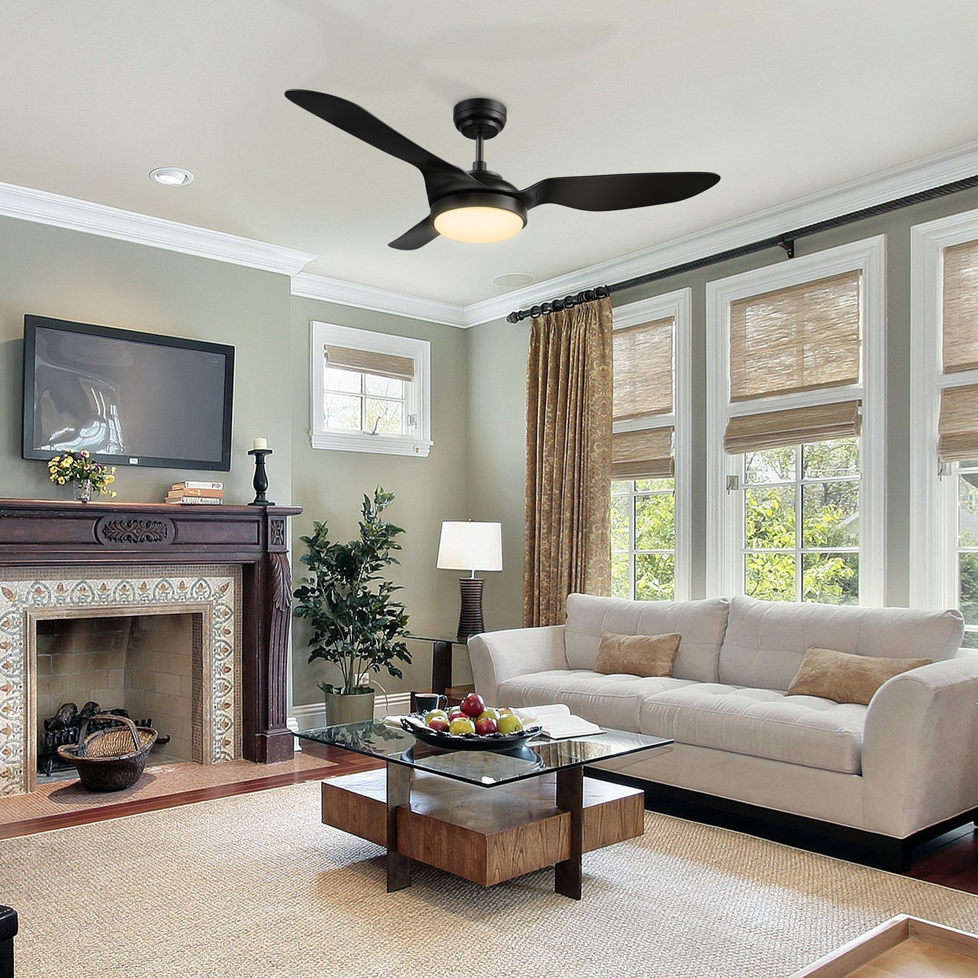 VENA 52 In 3 Blade Smart Ceiling Fan With Integrated LED Lights With Google Home