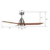 GARRICK 52 In 3 Blade Smart Ceiling Fan With Integrated LED Lights With Google Home