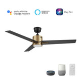 MONTGOMERY 52 In 3 Blade Smart Ceiling Fan With Integrated LED Lights With Google Home