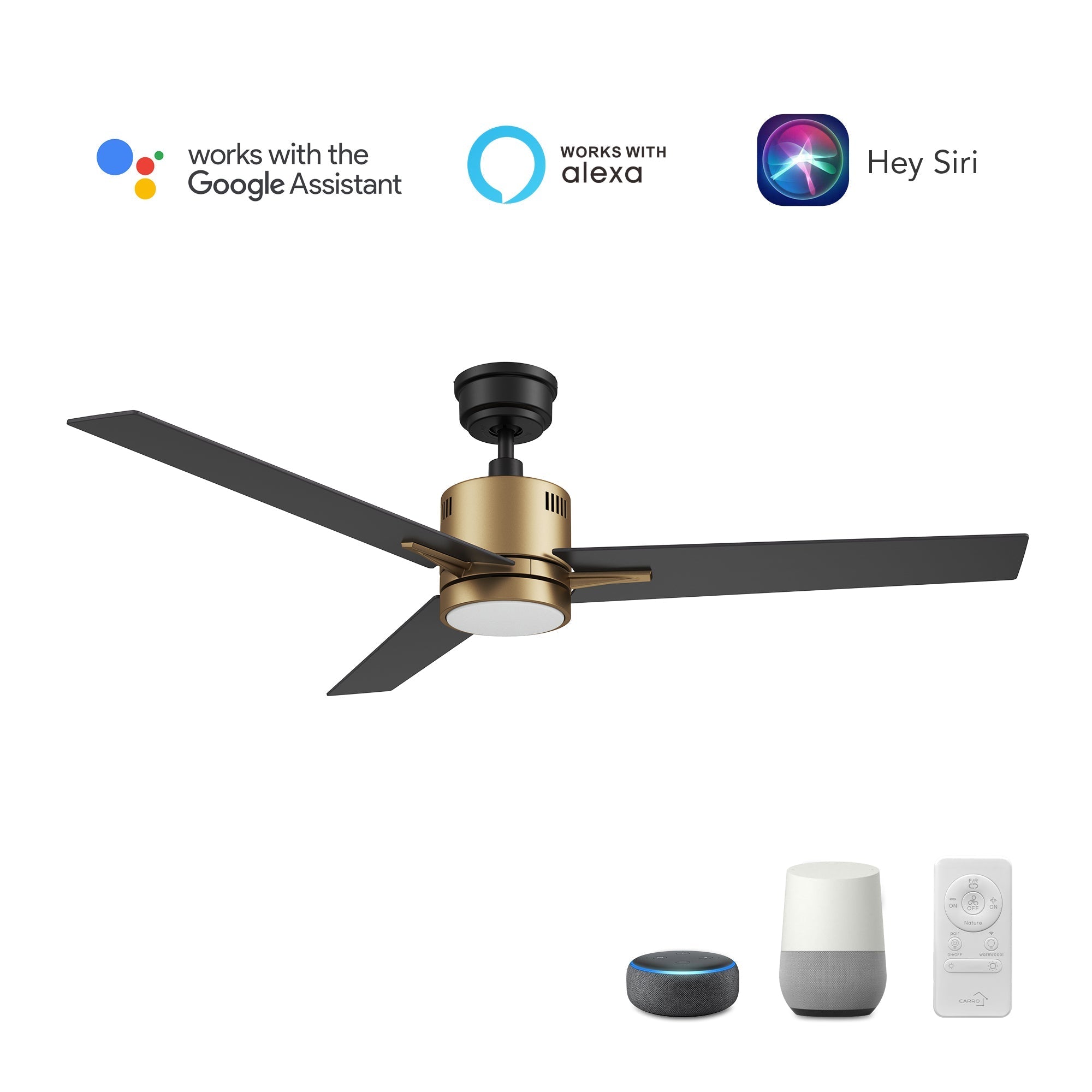 MONTGOMERY 52 In 3 Blade Smart Ceiling Fan With Integrated LED Lights With Google Home