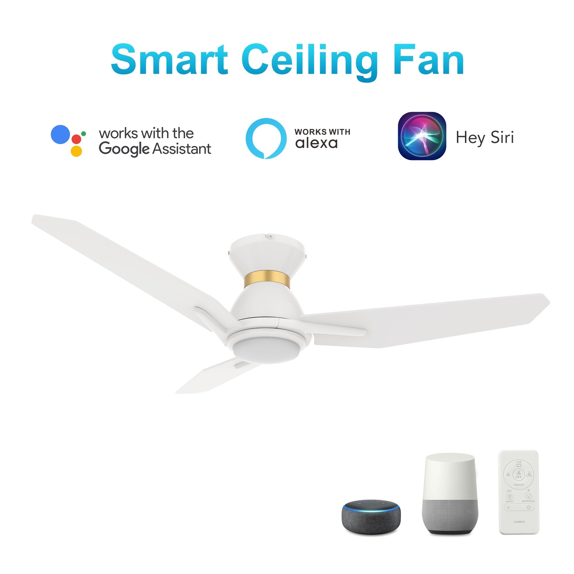 CALEN 52 In 3 Blade Smart Ceiling Fan With Integrated LED Lights With Google Home