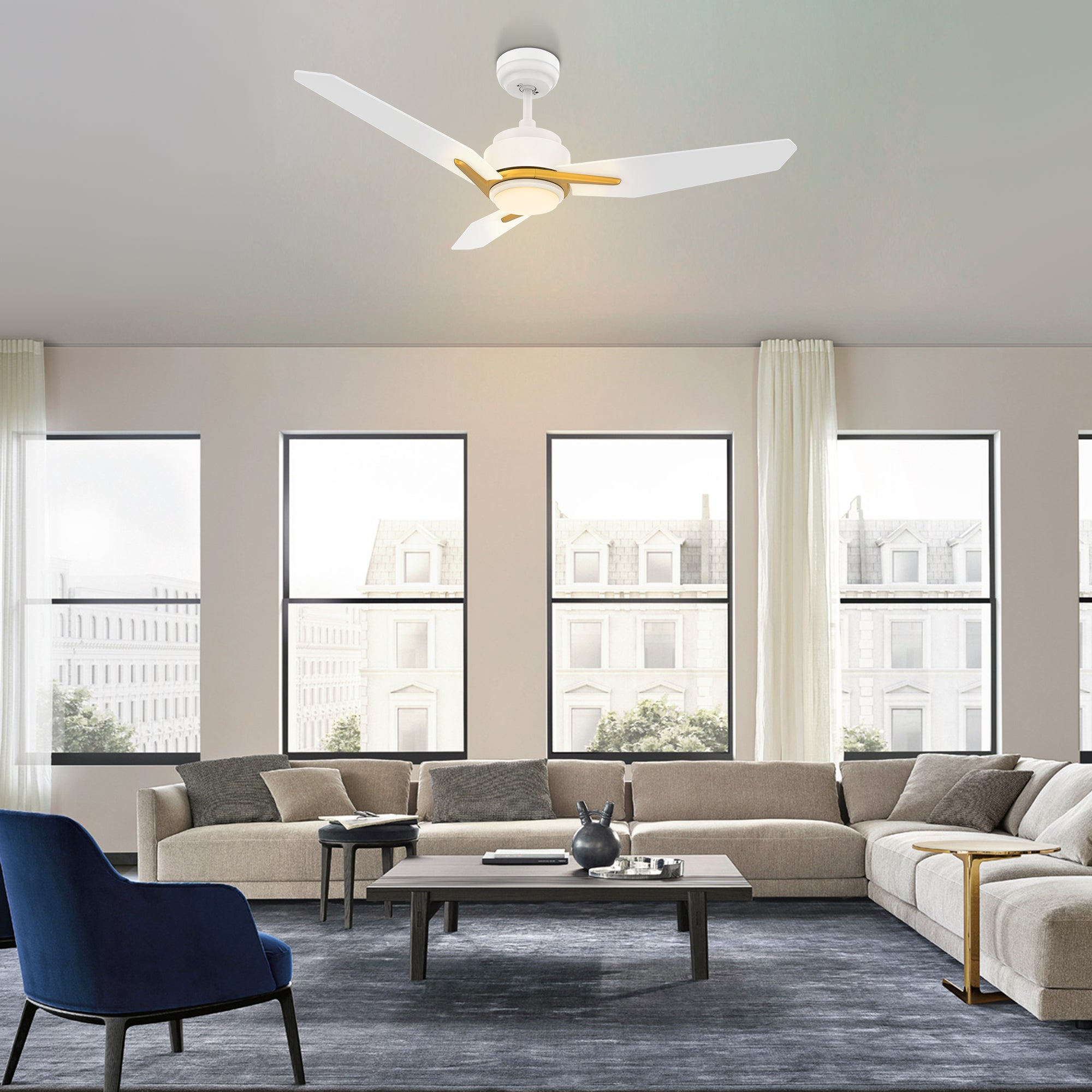 CALEN 56 In 3 Blade Smart Ceiling Fan With Integrated LED Lights With Google Home